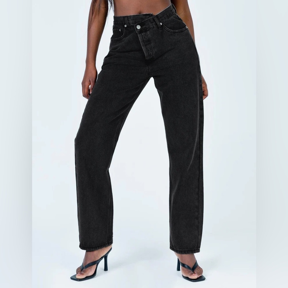 Princess Polly Holly Asymmetric Straight Leg Black Wash